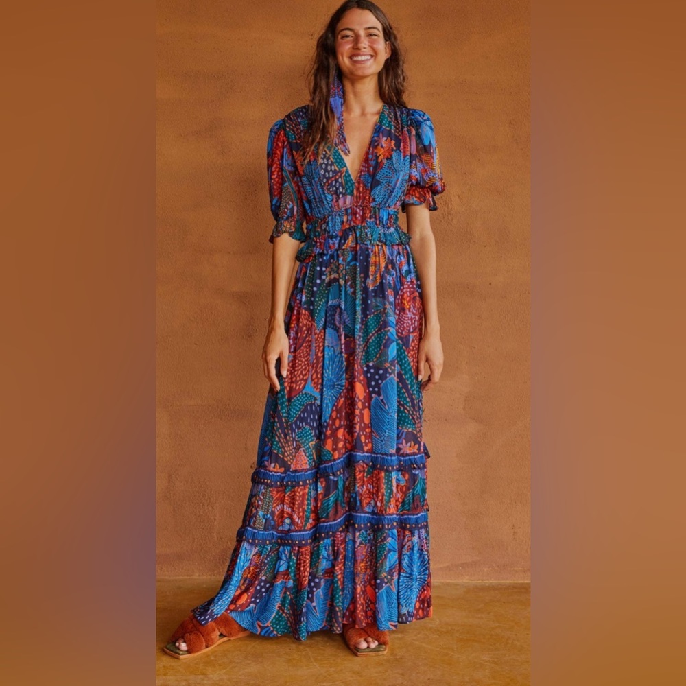 Farm Rio Cool Leopard Ruffle Maxi Dress